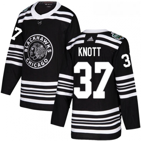 Youth Adidas Chicago Blackhawks 37 Graham Knott Authentic Black 2019 Winter Classic NHL Jersey