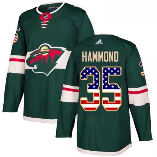 Youth Adidas Minnesota Wild 35 Andrew Hammond Authentic Green USA Flag Fashion NHL Jersey