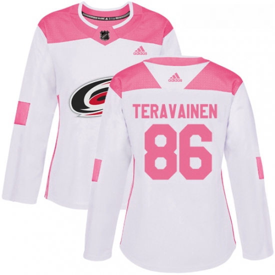 Womens Adidas Carolina Hurricanes 86 Teuvo Teravainen Authentic WhitePink Fashion NHL Jersey