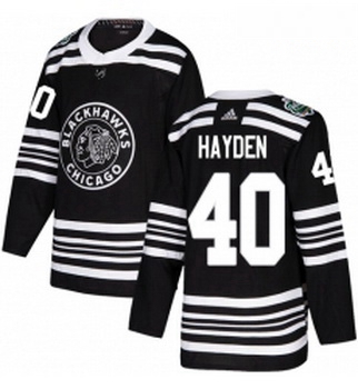 Youth Adidas Chicago Blackhawks 40 John Hayden Authentic Black 2019 Winter Classic NHL Jersey