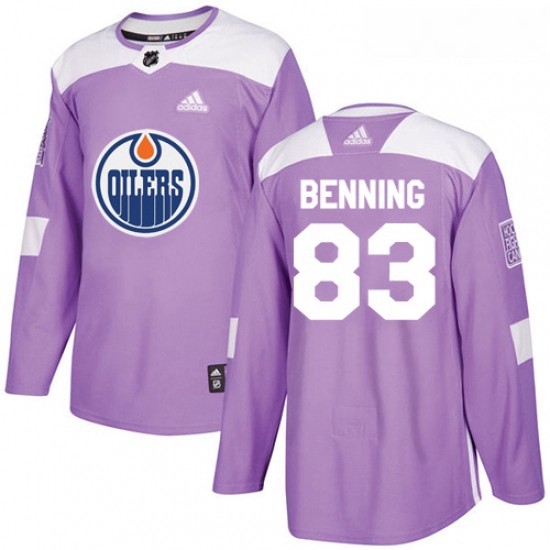 Youth Adidas Edmonton Oilers 83 Matt Benning Authentic Purple Fights Cancer Practice NHL Jersey