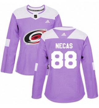 Womens Adidas Carolina Hurricanes 88 Martin Necas Authentic Purple Fights Cancer Practice NHL Jersey