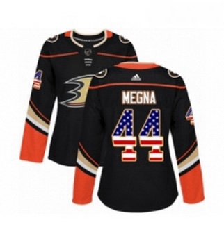 Womens Adidas Anaheim Ducks 44 Jaycob Megna Authentic Black USA Flag Fashion NHL Jersey