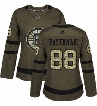 Womens Adidas Boston Bruins 88 David Pastrnak Authentic Green Salute to Service NHL Jersey