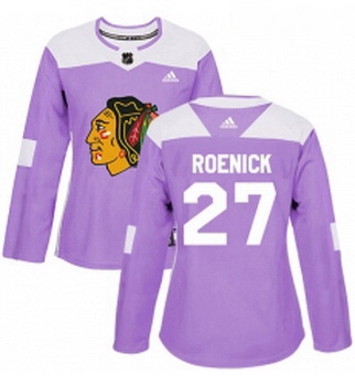 Womens Adidas Chicago Blackhawks 27 Jeremy Roenick Authentic Purple Fights Cancer Practice NHL Jerse