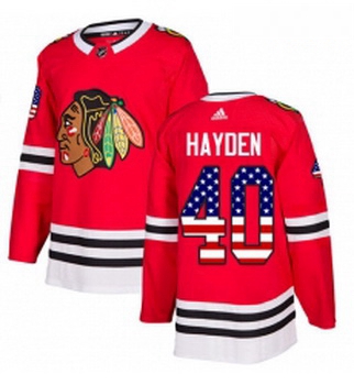 Youth Adidas Chicago Blackhawks 40 John Hayden Authentic Red USA Flag Fashion NHL Jersey