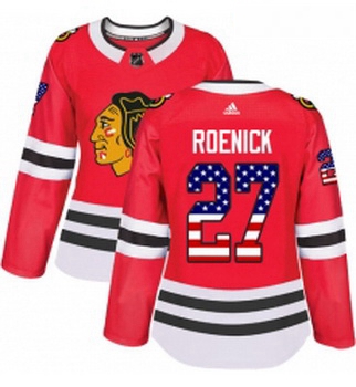 Womens Adidas Chicago Blackhawks 27 Jeremy Roenick Authentic Red USA Flag Fashion NHL Jersey