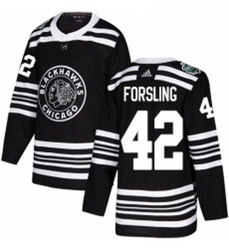 Youth Adidas Chicago Blackhawks 42 Gustav Forsling Authentic Black 2019 Winter Classic NHL Jersey