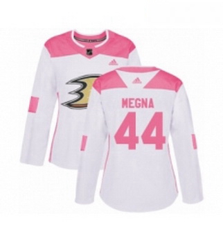 Womens Adidas Anaheim Ducks 44 Jaycob Megna Authentic White Pink Fashion NHL Jersey