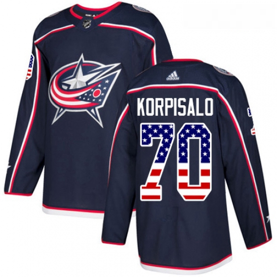 Youth Adidas Columbus Blue Jackets 70 Joonas Korpisalo Authentic Navy Blue USA Flag Fashion NHL Jers