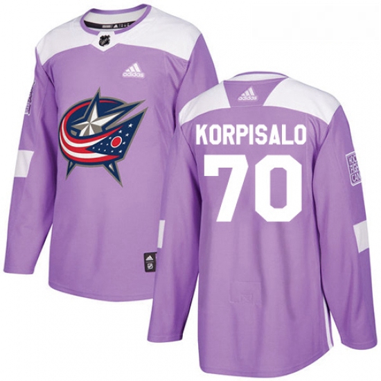 Youth Adidas Columbus Blue Jackets 70 Joonas Korpisalo Authentic Purple Fights Cancer Practice NHL J