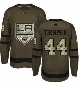 Youth Adidas Los Angeles Kings 44 Nate Thompson Authentic Green Salute to Service NHL Jersey