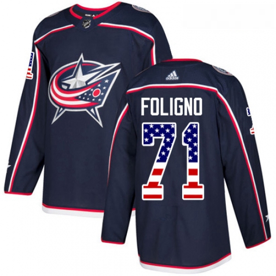 Youth Adidas Columbus Blue Jackets 71 Nick Foligno Authentic Navy Blue USA Flag Fashion NHL Jersey