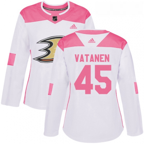 Womens Adidas Anaheim Ducks 45 Sami Vatanen Authentic WhitePink Fashion NHL Jersey