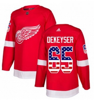 Youth Adidas Detroit Red Wings 65 Danny DeKeyser Authentic Red USA Flag Fashion NHL Jersey