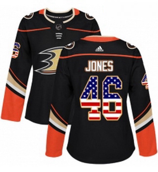 Womens Adidas Anaheim Ducks 46 Max Jones Authentic Black USA Flag Fashion NHL Jersey