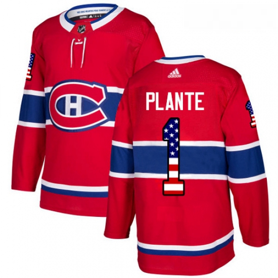 Youth Adidas Montreal Canadiens 1 Jacques Plante Authentic Red USA Flag Fashion NHL Jersey