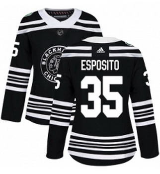 Womens Adidas Chicago Blackhawks 35 Tony Esposito Authentic Black 2019 Winter Classic NHL Jersey