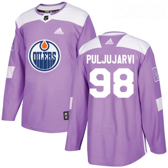 Youth Adidas Edmonton Oilers 98 Jesse Puljujarvi Authentic Purple Fights Cancer Practice NHL Jersey