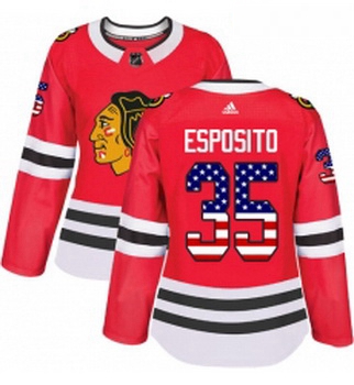 Womens Adidas Chicago Blackhawks 35 Tony Esposito Authentic Red USA Flag Fashion NHL Jersey