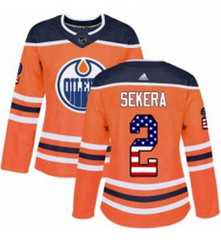 Womens Adidas Edmonton Oilers 2 Andrej Sekera Authentic Orange USA Flag Fashion NHL Jersey