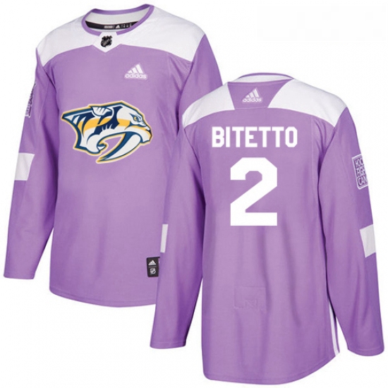 Youth Adidas Nashville Predators 2 Anthony Bitetto Authentic Purple Fights Cancer Practice NHL Jerse