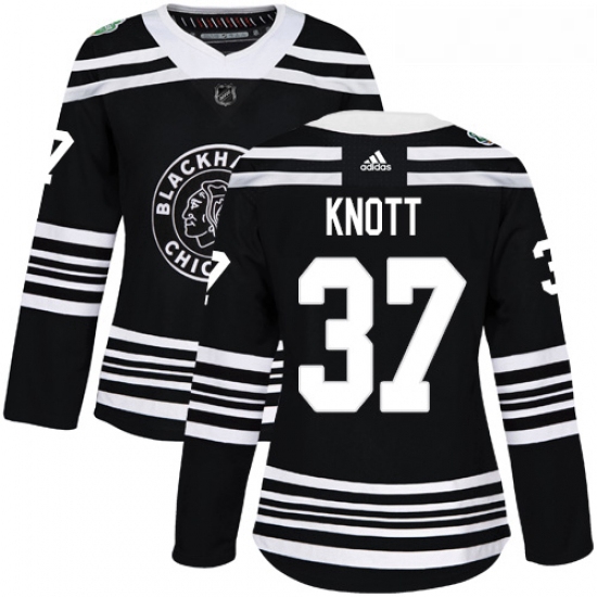 Womens Adidas Chicago Blackhawks 37 Graham Knott Authentic Black 2019 Winter Classic NHL Jersey