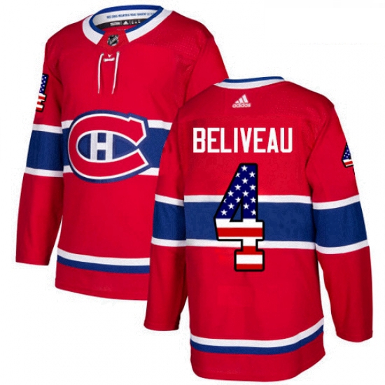 Youth Adidas Montreal Canadiens 4 Jean Beliveau Authentic Red USA Flag Fashion NHL Jersey