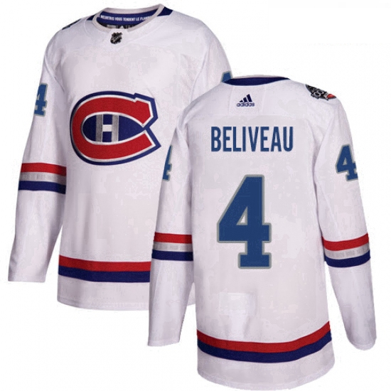 Youth Adidas Montreal Canadiens 4 Jean Beliveau Authentic White 2017 100 Classic NHL Jersey