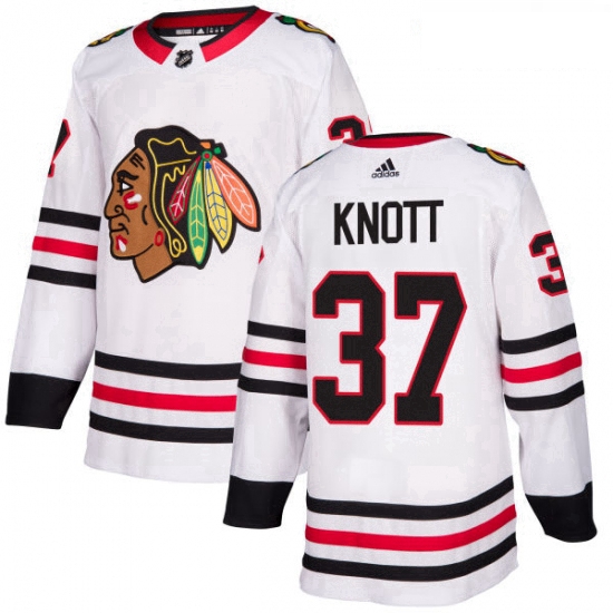 Womens Adidas Chicago Blackhawks 37 Graham Knott Authentic White Away NHL Jersey