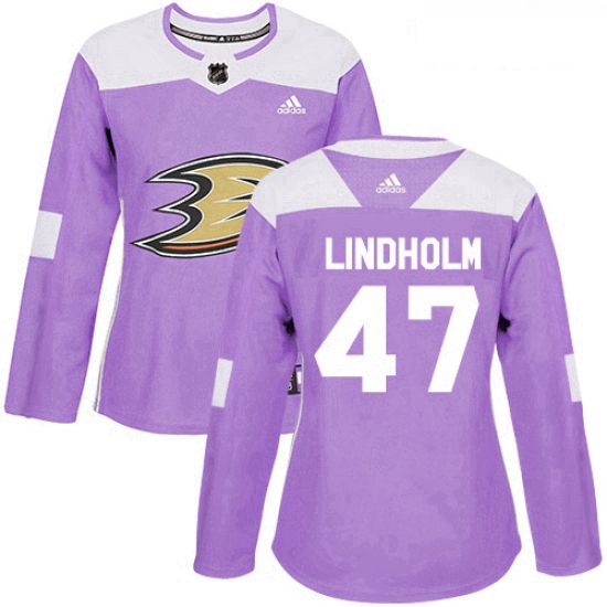 Womens Adidas Anaheim Ducks 47 Hampus Lindholm Authentic Purple Fights Cancer Practice NHL Jersey