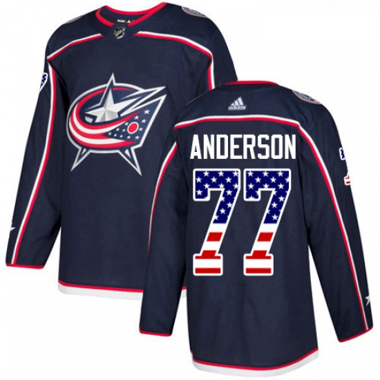 Youth Adidas Columbus Blue Jackets 77 Josh Anderson Authentic Navy Blue USA Flag Fashion NHL Jersey