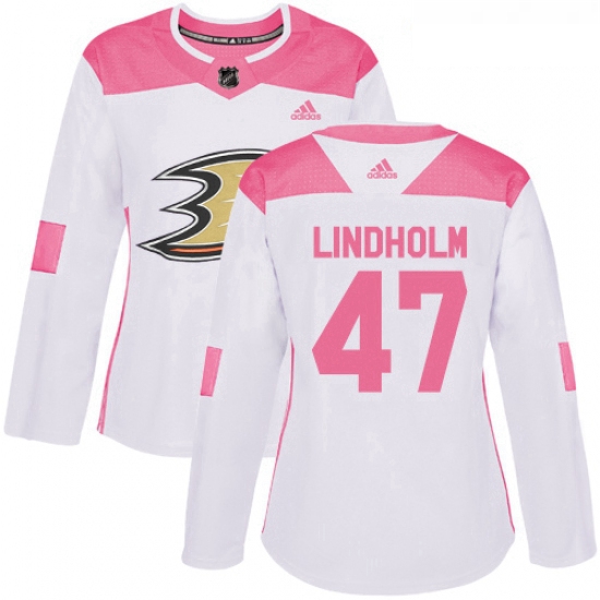 Womens Adidas Anaheim Ducks 47 Hampus Lindholm Authentic WhitePink Fashion NHL Jersey