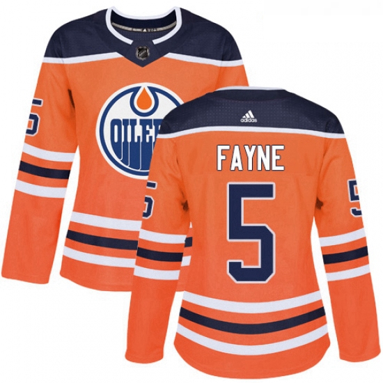 Womens Adidas Edmonton Oilers 5 Mark Fayne Authentic Orange Home NHL Jersey