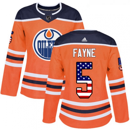 Womens Adidas Edmonton Oilers 5 Mark Fayne Authentic Orange USA 