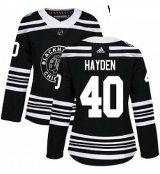 Womens Adidas Chicago Blackhawks 40 John Hayden Authentic Black 