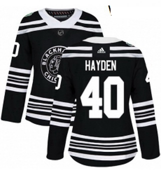 Womens Adidas Chicago Blackhawks 40 John Hayden Authentic Black 2019 Winter Classic NHL Jersey