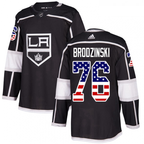 Youth Adidas Los Angeles Kings 76 Jonny Brodzinski Authentic Black USA Flag Fashion NHL Jersey