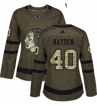 Womens Adidas Chicago Blackhawks 40 John Hayden Authentic Green Salute to Service NHL Jersey