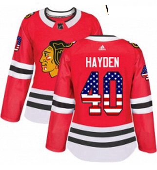 Womens Adidas Chicago Blackhawks 40 John Hayden Authentic Red USA Flag Fashion NHL Jersey