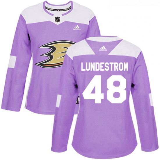 Womens Adidas Anaheim Ducks 48 Isac Lundestrom Authentic Purple Fights Cancer Practice NHL Jersey