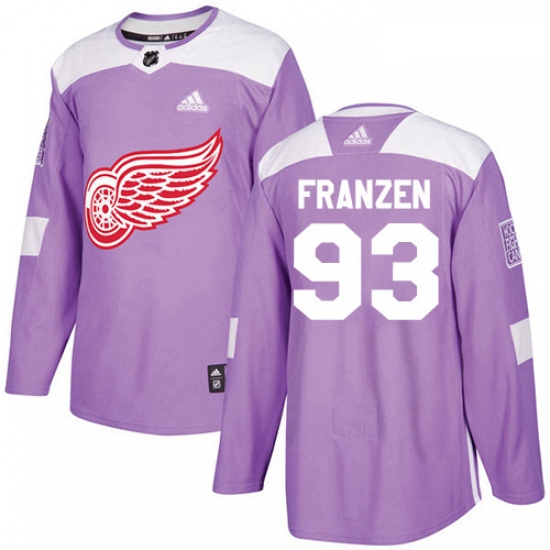 Youth Adidas Detroit Red Wings 93 Johan Franzen Authentic Purple Fights Cancer Practice NHL Jersey