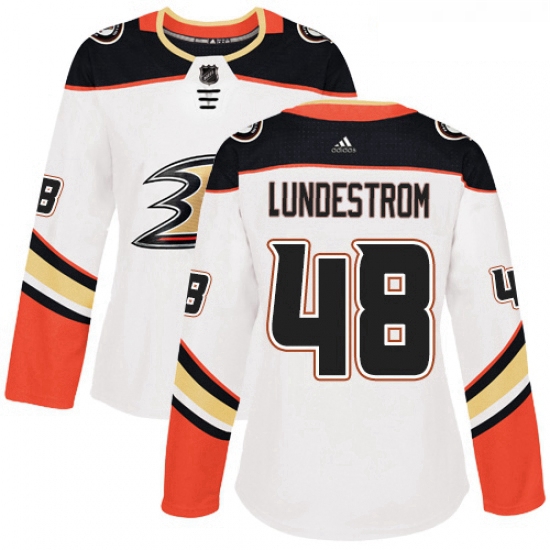 Womens Adidas Anaheim Ducks 48 Isac Lundestrom Authentic White Away NHL Jersey