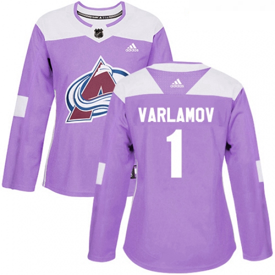 Womens Adidas Colorado Avalanche 1 Semyon Varlamov Authentic Purple Fights Cancer Practice NHL Jerse