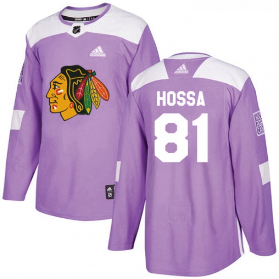 Youth Adidas Chicago Blackhawks 81 Marian Hossa Authentic Purple Fights Cancer Practice NHL Jersey