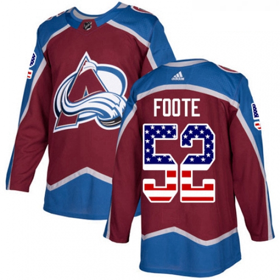 Youth Adidas Colorado Avalanche 52 Adam Foote Authentic Burgundy Red USA Flag Fashion NHL Jersey