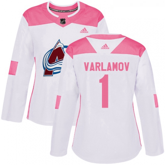 Womens Adidas Colorado Avalanche 1 Semyon Varlamov Authentic WhitePink Fashion NHL Jersey