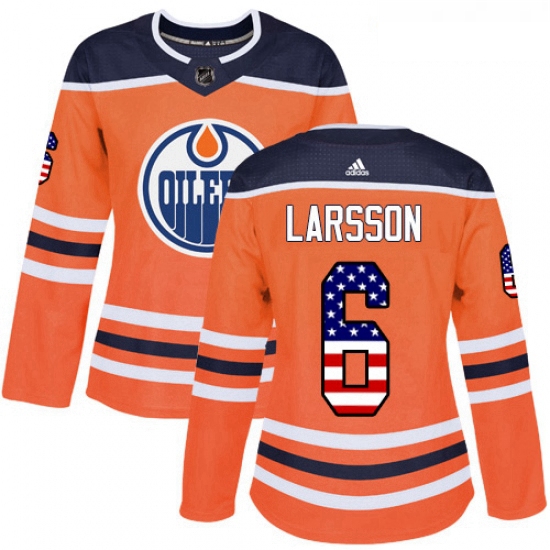 Womens Adidas Edmonton Oilers 6 Adam Larsson Authentic Orange USA Flag Fashion NHL Jersey