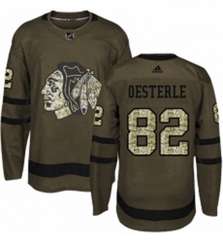 Youth Adidas Chicago Blackhawks 82 Jordan Oesterle Authentic Green Salute to Service NHL Jersey