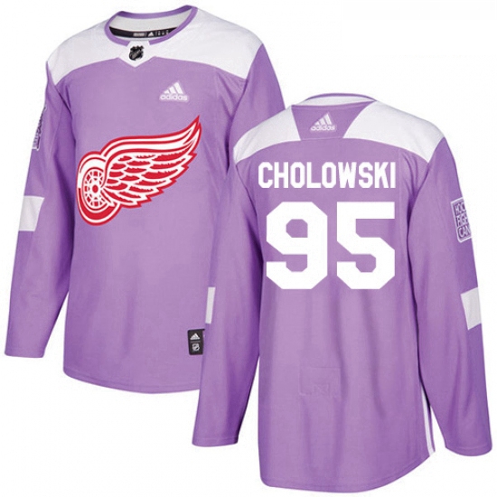 Youth Adidas Detroit Red Wings 95 Dennis Cholowski Authentic Purple Fights Cancer Practice NHL Jerse